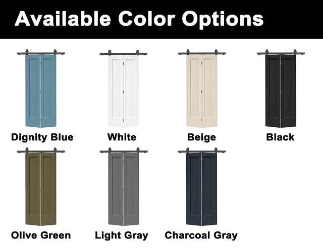Alt view image 6 of 6 - 36 in. x 80 in. 1 Panel Shaker Primed MDF Composite Bi-Fold Barn Door with Sliding Hardware Kit