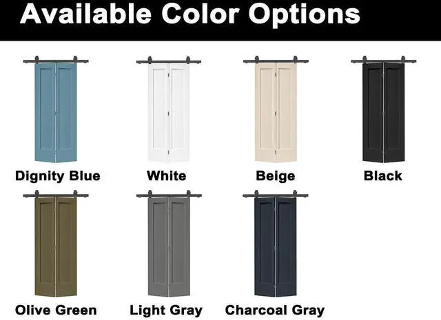 Alt view image 4 of 6 - 48 in. x 80 in. 1 Panel Shaker Black Painted MDF Composite Double Bi-Fold Barn Door with Sliding Hardware Kit
