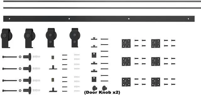 Alt view image 6 of 6 - 48 in. x 80 in. 1 Panel Shaker Black Painted MDF Composite Double Bi-Fold Barn Door with Sliding Hardware Kit