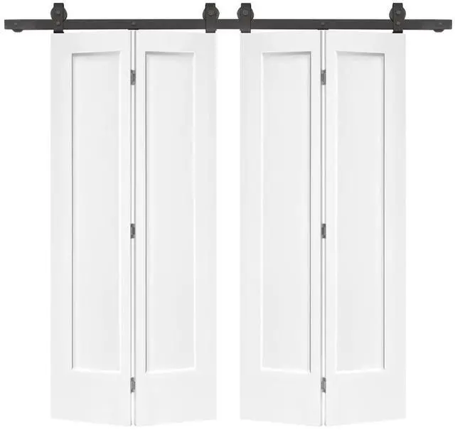 Main image of 60 in. x 80 in. 1 Panel Shaker Primed MDF Composite Double Bi-Fold Barn Door with Sliding Hardware Kit
