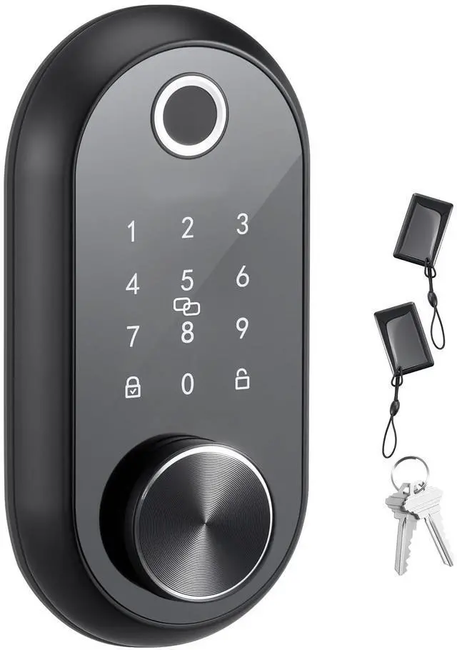 Main image of Fingerprint Door Lock, Electronic Biometric Deadbolt with Touchscreen, Auto Locking, One-Time Code, Anti-Peeking Password, Keyless Entry Door Lock with IC Cards, for Home, Apartment, Matte Black