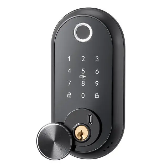 Alt view image 3 of 7 - Fingerprint Door Lock, Electronic Biometric Deadbolt with Touchscreen, Auto Locking, One-Time Code, Anti-Peeking Password, Keyless Entry Door Lock with IC Cards, for Home, Apartment, Matte Black