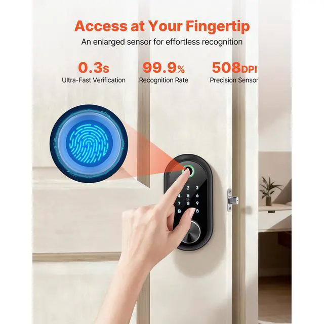 Alt view image 6 of 7 - Fingerprint Door Lock, Electronic Biometric Deadbolt with Touchscreen, Auto Locking, One-Time Code, Anti-Peeking Password, Keyless Entry Door Lock with IC Cards, for Home, Apartment, Matte Black