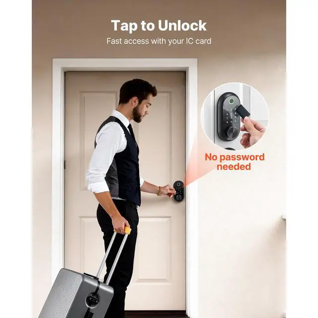Alt view image 7 of 7 - Fingerprint Door Lock, Electronic Biometric Deadbolt with Touchscreen, Auto Locking, One-Time Code, Anti-Peeking Password, Keyless Entry Door Lock with IC Cards, for Home, Apartment, Matte Black