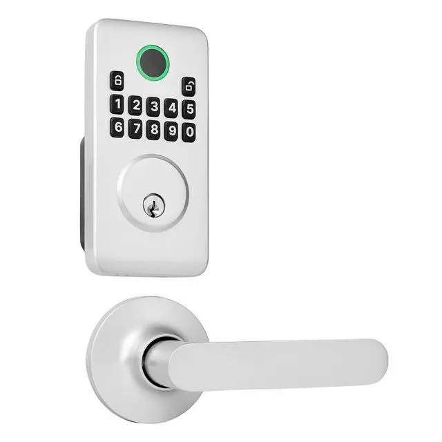 Alt view image 2 of 7 - Keyless Entry Door Lock with Handle Set, Electronic Keypad Deadbolt with Lever Handles, Pioneering Easy-Grip Design, Customizable User Codes, Keyed Entry, Auto Lock, Anti-Peeking, Silver