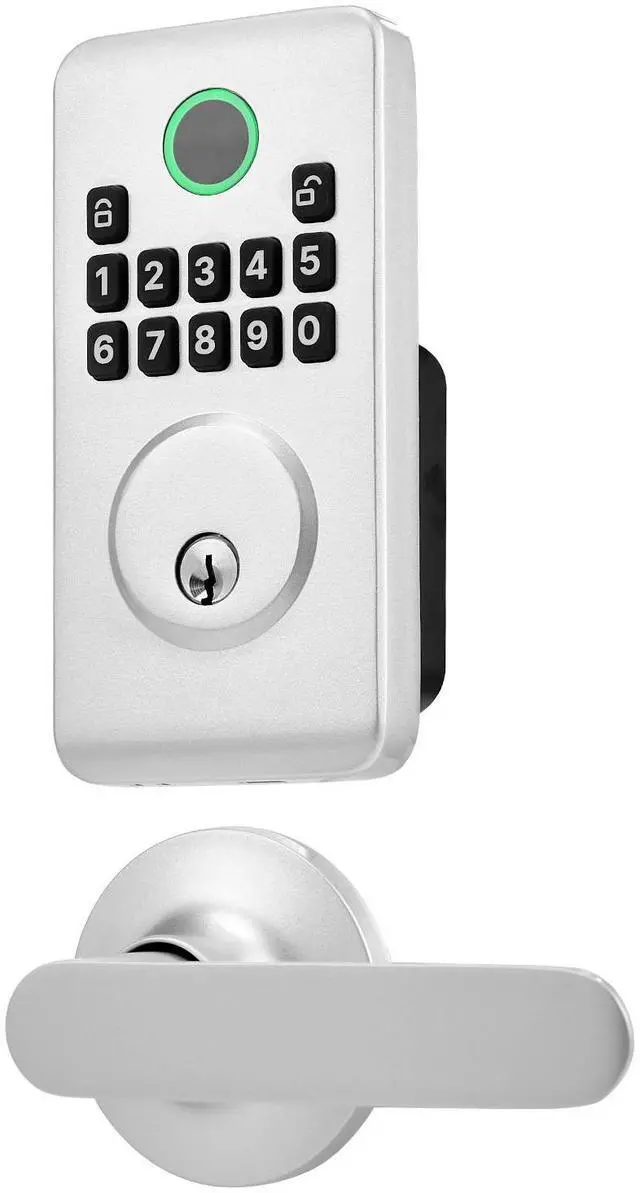 Main image of Keyless Entry Door Lock with Handle Set, Electronic Keypad Deadbolt with Lever Handles, Pioneering Easy-Grip Design, Customizable User Codes, Keyed Entry, Auto Lock, Anti-Peeking, Silver