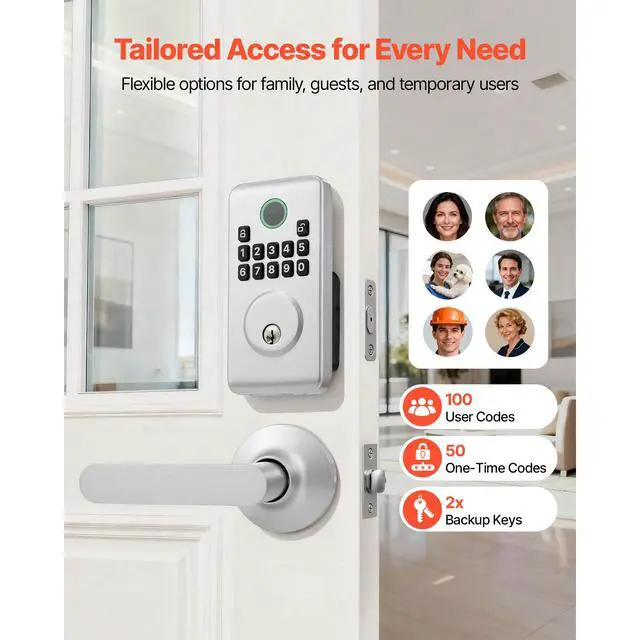 Alt view image 5 of 7 - Keyless Entry Door Lock with Handle Set, Electronic Keypad Deadbolt with Lever Handles, Pioneering Easy-Grip Design, Customizable User Codes, Keyed Entry, Auto Lock, Anti-Peeking, Silver
