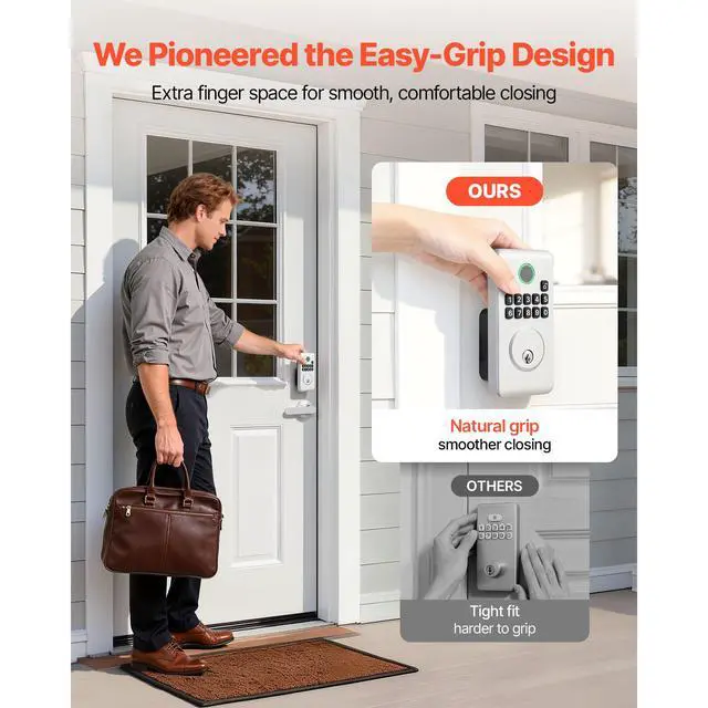 Alt view image 6 of 7 - Keyless Entry Door Lock with Handle Set, Electronic Keypad Deadbolt with Lever Handles, Pioneering Easy-Grip Design, Customizable User Codes, Keyed Entry, Auto Lock, Anti-Peeking, Silver