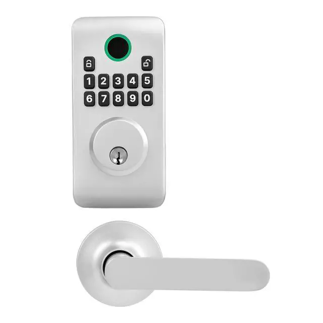 Alt view image 3 of 7 - Keyless Entry Door Lock with Handle Set, Electronic Keypad Deadbolt with Lever Handles, Pioneering Easy-Grip Design, Customizable User Codes, Keyed Entry, Auto Lock, Anti-Peeking, Silver