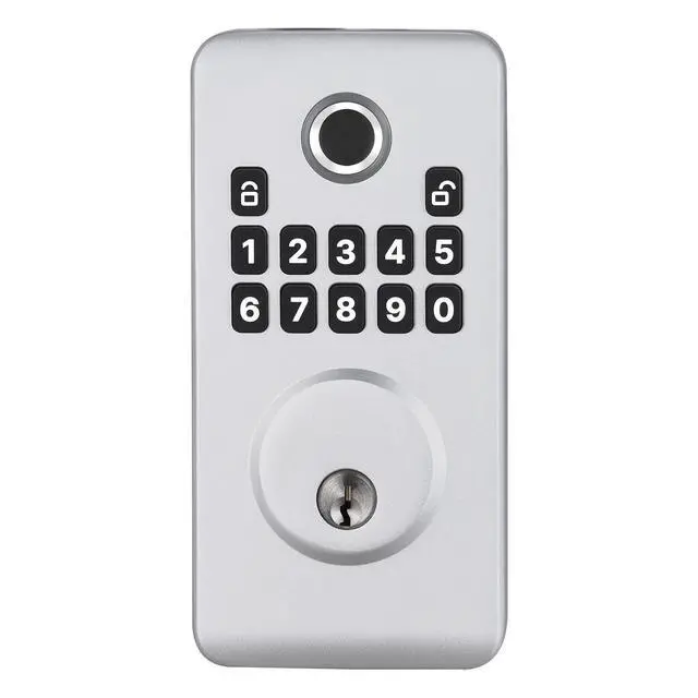 Alt view image 4 of 7 - Fingerprint Door Lock, Electronic Biometric Deadbolt with Pioneering Easy-Grip Design, Auto Locking, One-Time Code, Anti-Peeking Password, Keyless Entry Door Lock for Home, Apartment, Silver