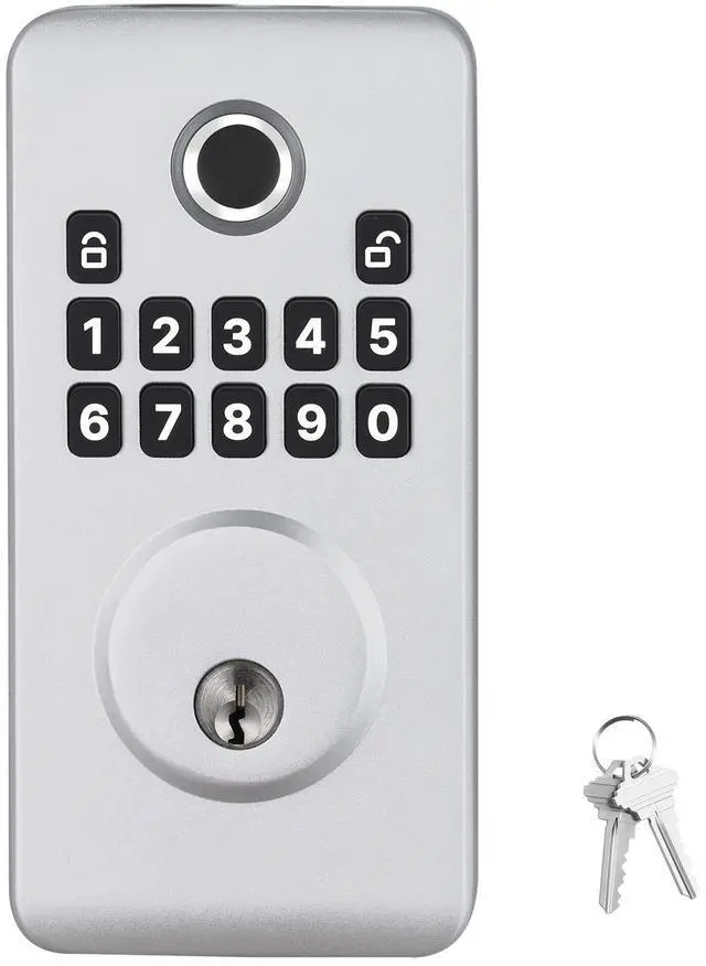 Main image of Fingerprint Door Lock, Electronic Biometric Deadbolt with Pioneering Easy-Grip Design, Auto Locking, One-Time Code, Anti-Peeking Password, Keyless Entry Door Lock for Home, Apartment, Silver
