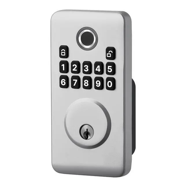 Alt view image 2 of 7 - Fingerprint Door Lock, Electronic Biometric Deadbolt with Pioneering Easy-Grip Design, Auto Locking, One-Time Code, Anti-Peeking Password, Keyless Entry Door Lock for Home, Apartment, Silver