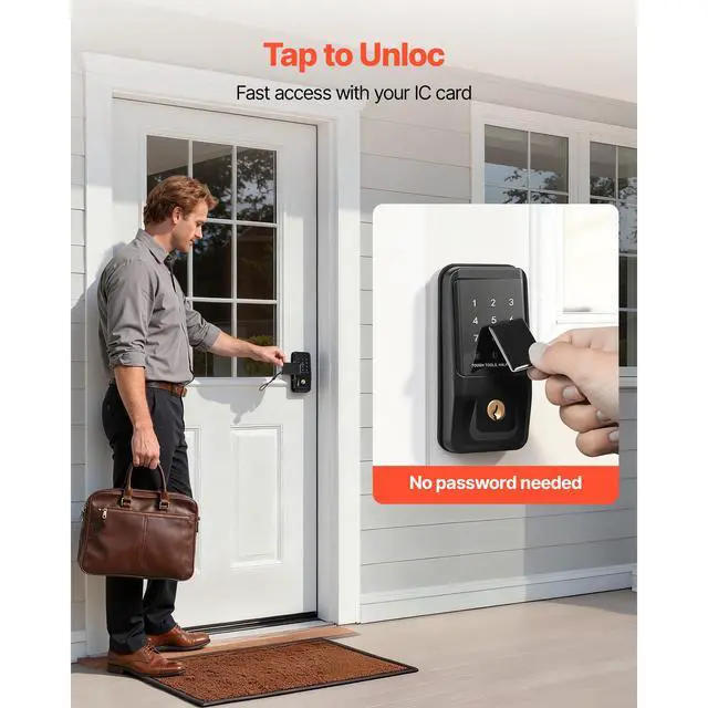 Alt view image 6 of 7 - Keyless Entry Door Lock, Touchpad Electronic Deadbolt with IC Card, Customizable User Codes, Keyed Entry, Auto Lock, Anti-Peeking Password, Backlit, Easy Installation, for Home, Matte Black