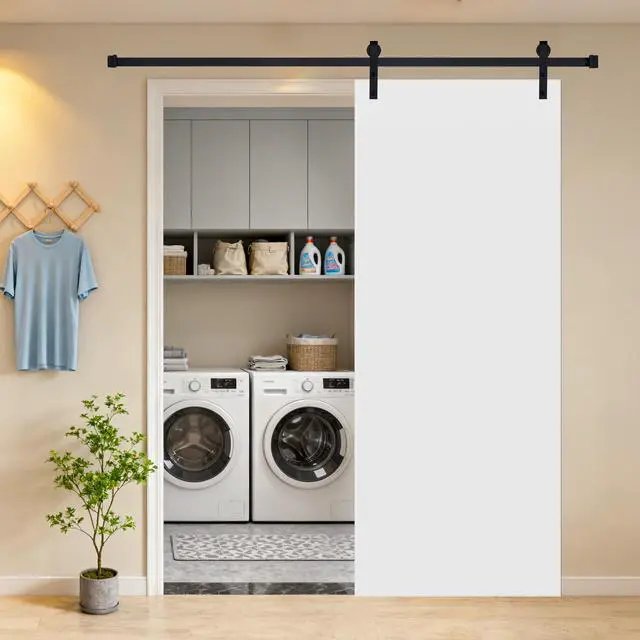Alt view image 6 of 6 - 18Double Modern flat panel 22 in. x 80 in. MDF White Barn Sliding Door With Hardware kit