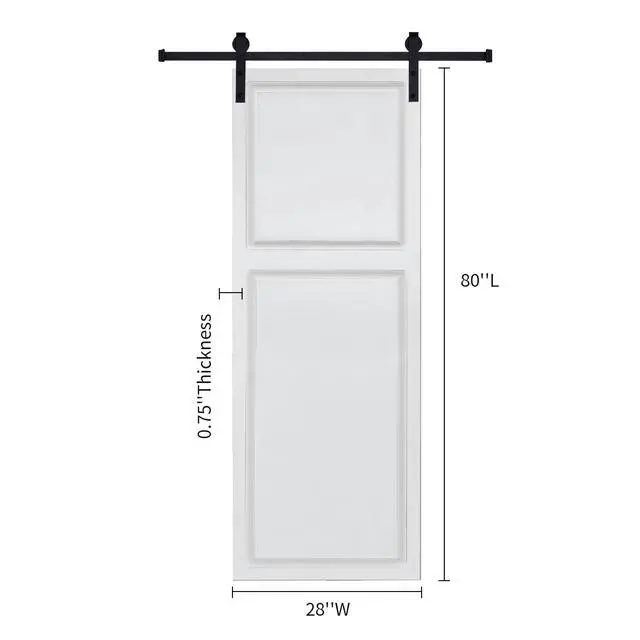 Alt view image 2 of 6 - 2-Panel Cottage style door 3/4" thick 28 in. x 80 in. MDF White Barn Sliding Door With Hardware kit