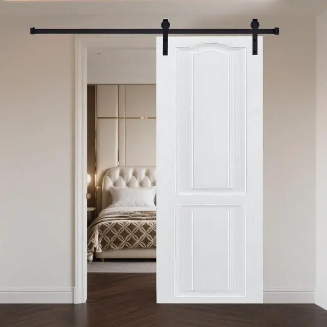 Alt view image 4 of 6 - CNC crafted modern door 3/4" thick 42 in. x 84 in. MDF White Barn Sliding Door With Hardware kit