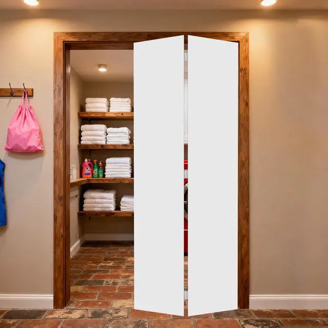 Alt view image 5 of 5 - Dual 2Panel Cottagestyle door 3/4" thick 60 in. x 84 in. Solid Core White Finished Vinyl bi-fold door With Hardware kit