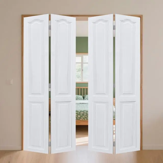 Alt view image 5 of 5 - Dual CNC crafted modern door 3/4" thick 44 in. x 84 in. Solid Core White Finished Vinyl bi-fold door With Hardware kit