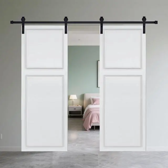 Alt view image 5 of 6 - Dual 2-Panel Cottage style door 3/4 thick 48 in. x 84 in. MDF White Barn Sliding Door With Hardware kit