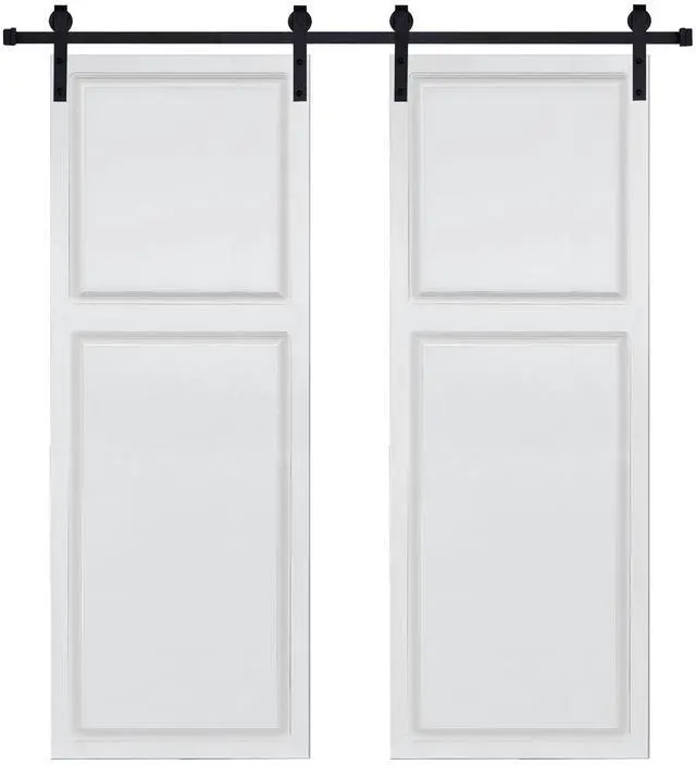 Main image of Dual 2-Panel Cottage style door 3/4 thick 48 in. x 84 in. MDF White Barn Sliding Door With Hardware kit