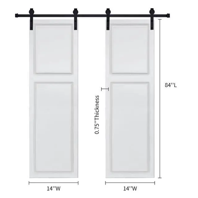 Alt view image 2 of 6 - Dual 2-Panel Cottage style door 3/4 thick 28 in. x 84 in. MDF White Barn Sliding Door With Hardware kit