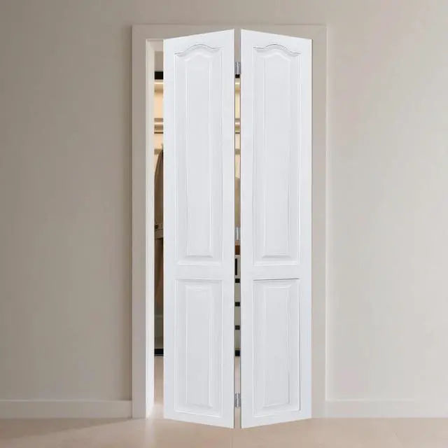 Alt view image 4 of 5 - YGDual CNC crafted modern door 3/4" thick 24 in. x 83 in. Solid Core White Finished MDF bi-fold door With Hardware kit