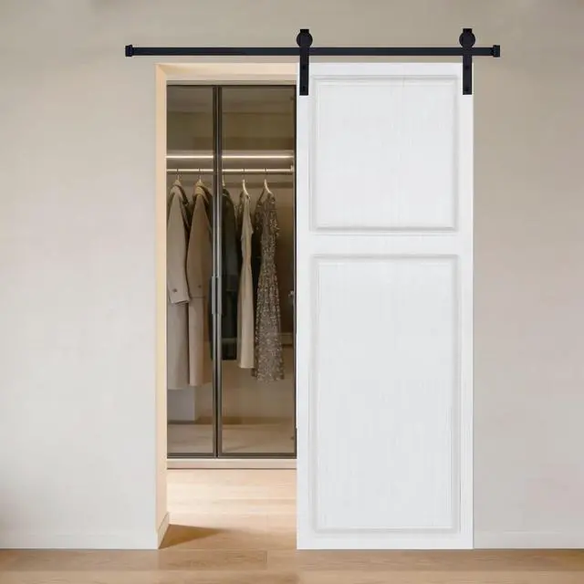 Alt view image 2 of 5 - Modern 2 panel 22 in. x 84 in. MDF white walnut Barn Sliding Door With Hardware kit