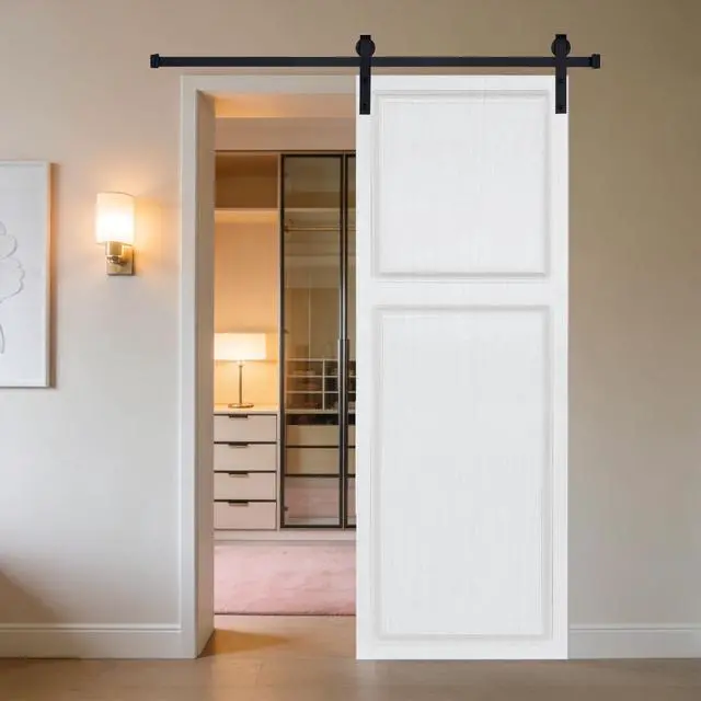 Alt view image 4 of 5 - Modern 2 panel 22 in. x 84 in. MDF white walnut Barn Sliding Door With Hardware kit