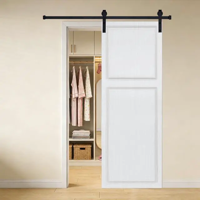 Alt view image 5 of 5 - Modern 2 panel 22 in. x 84 in. MDF white walnut Barn Sliding Door With Hardware kit