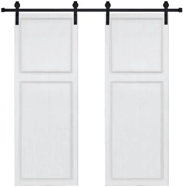 Main image of Double Modern 2 panel 56 in. x 84 in. MDF white walnut Barn Sliding Door With Hardware kit