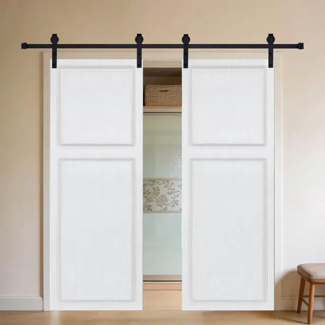 Alt view image 4 of 5 - Double Modern 2 panel 56 in. x 84 in. MDF white walnut Barn Sliding Door With Hardware kit