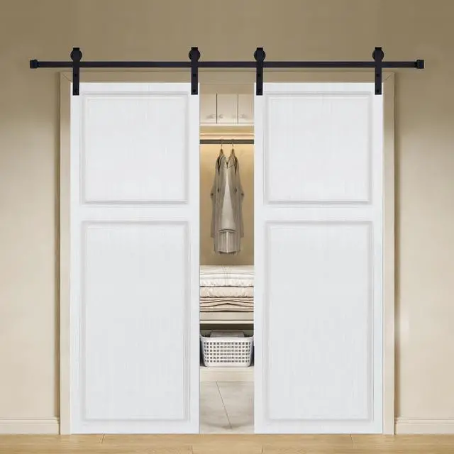 Alt view image 2 of 5 - Double Modern 2 panel 56 in. x 84 in. MDF white walnut Barn Sliding Door With Hardware kit