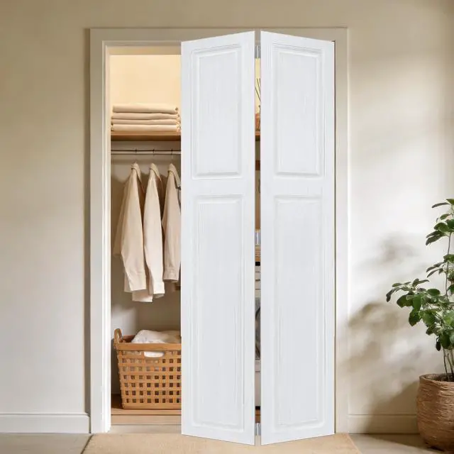 Alt view image 4 of 5 - 2 panel bi-fold 56 in. x 83 in. MDF white walnut Barn Sliding Door With Hardware kit