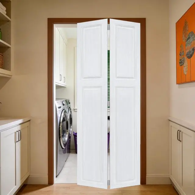 Alt view image 2 of 5 - 2 panel bi-fold 56 in. x 83 in. MDF white walnut Barn Sliding Door With Hardware kit