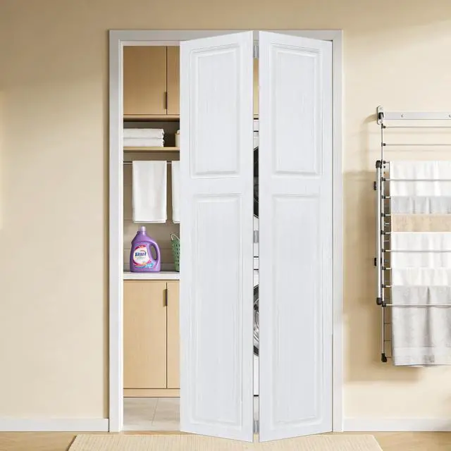 Alt view image 5 of 5 - 2 panel bi-fold 56 in. x 83 in. MDF white walnut Barn Sliding Door With Hardware kit