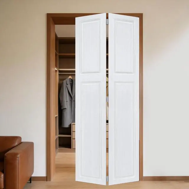 Alt view image 3 of 5 - 2 panel bi-fold 56 in. x 83 in. MDF white walnut Barn Sliding Door With Hardware kit