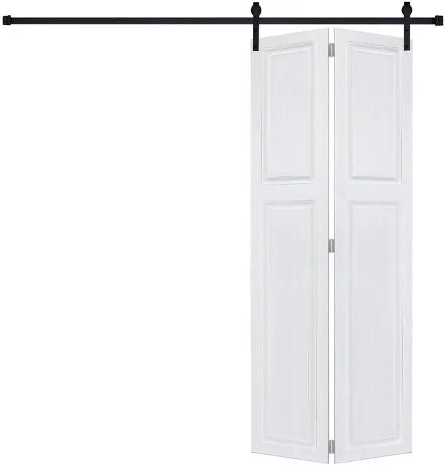 Main image of 2-panel bi-fold 96 in.X46 in. MDF white walnut Barn Sliding Door With Hardware kit