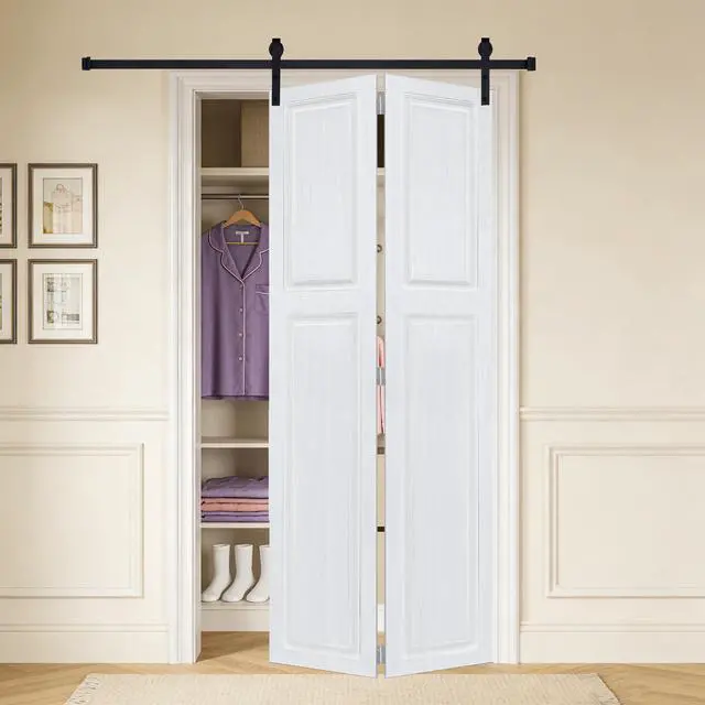 Alt view image 3 of 5 - 2-panel bi-fold 96 in.X46 in. MDF white walnut Barn Sliding Door With Hardware kit