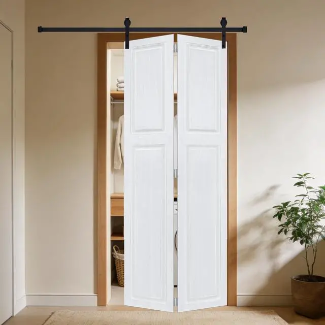 Alt view image 5 of 5 - 2-panel bi-fold 96 in.X46 in. MDF white walnut Barn Sliding Door With Hardware kit