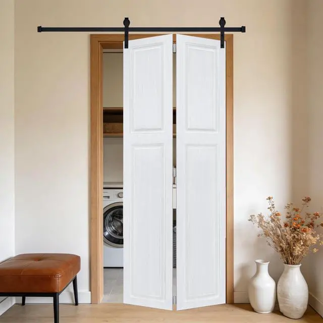 Alt view image 2 of 5 - 2-panel bi-fold 96 in.X46 in. MDF white walnut Barn Sliding Door With Hardware kit