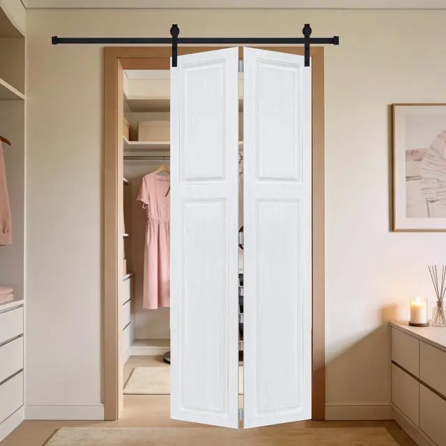 Alt view image 4 of 5 - 2-panel bi-fold 96 in.X46 in. MDF white walnut Barn Sliding Door With Hardware kit