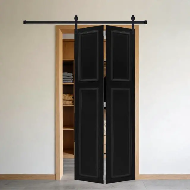 Alt view image 3 of 5 - 2-panel bi-fold 80 in.X82 in. MDF black walnut Barn Sliding Door With Hardware kit