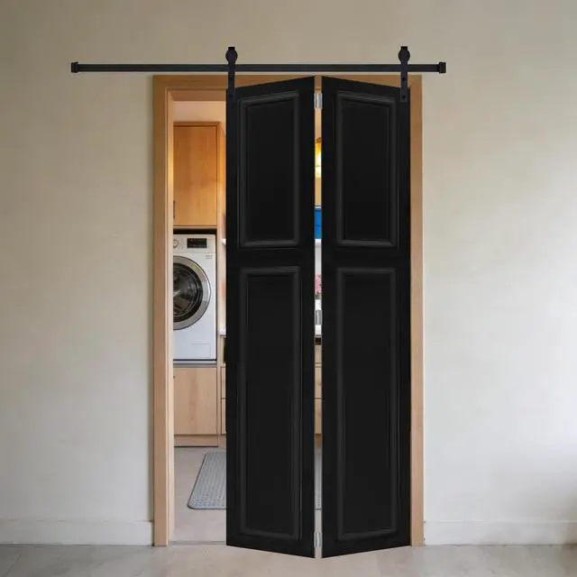 Alt view image 2 of 5 - 2-panel bi-fold 80 in.X82 in. MDF black walnut Barn Sliding Door With Hardware kit