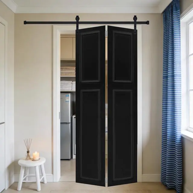 Alt view image 5 of 5 - 2-panel bi-fold 80 in.X82 in. MDF black walnut Barn Sliding Door With Hardware kit