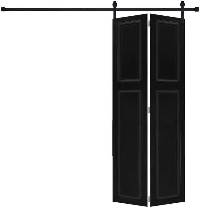 Main image of 2-panel bi-fold 80 in.X64 in. MDF black walnut Barn Sliding Door With Hardware kit