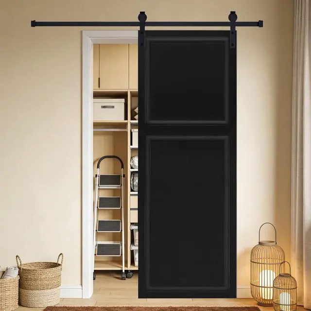 Alt view image 2 of 5 - Modern 2 panel 80 in.X35 in. MDF black walnut Barn Sliding Door With Hardware kit