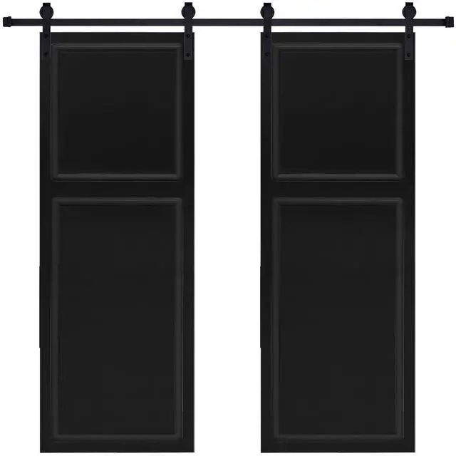 Main image of Double Modern 2 panel 84 in.X56 in. MDF black walnut Barn Sliding Door With Hardware kit