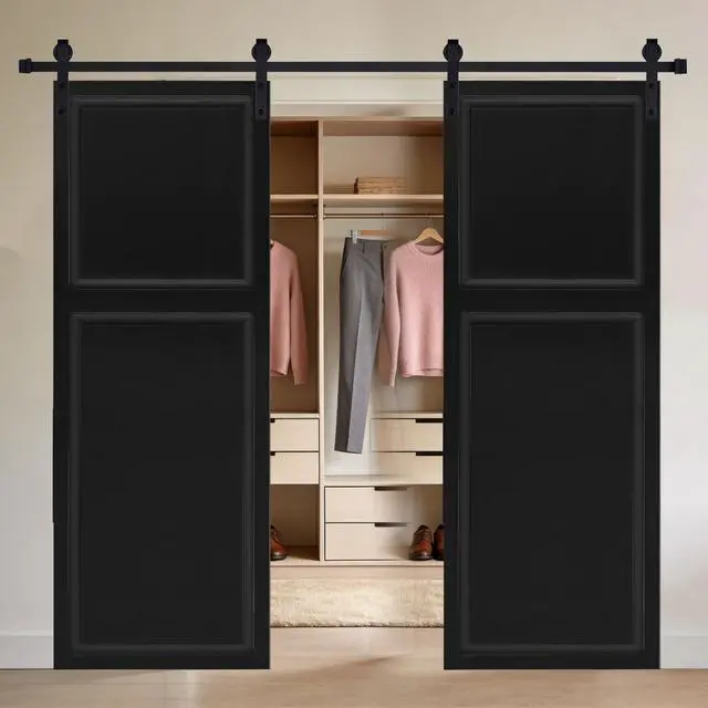 Alt view image 4 of 5 - Double Modern 2 panel 84 in.X56 in. MDF black walnut Barn Sliding Door With Hardware kit