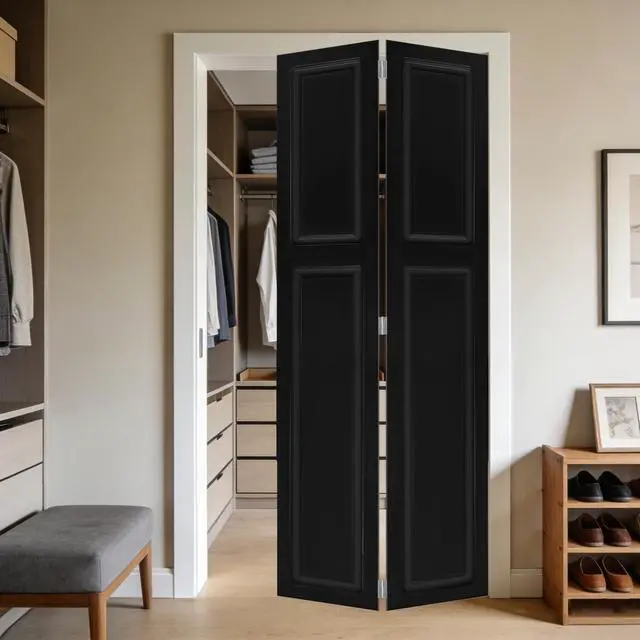 Alt view image 3 of 5 - Modern 2 panel bi-fold 80 in.X34 in. MDF black walnut Barn Sliding Door With Hardware kit