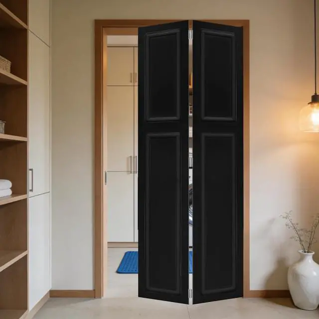 Alt view image 4 of 5 - Modern 2 panel bi-fold 80 in.X34 in. MDF black walnut Barn Sliding Door With Hardware kit